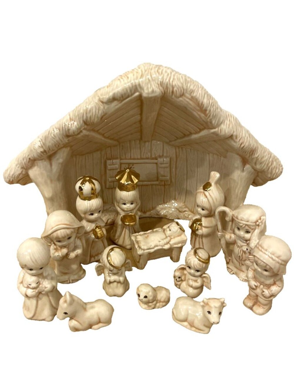 Ceramic Glazed Nativity Scene Christmas Village Holiday Decor 14 Pieces - Picture 4 of 7